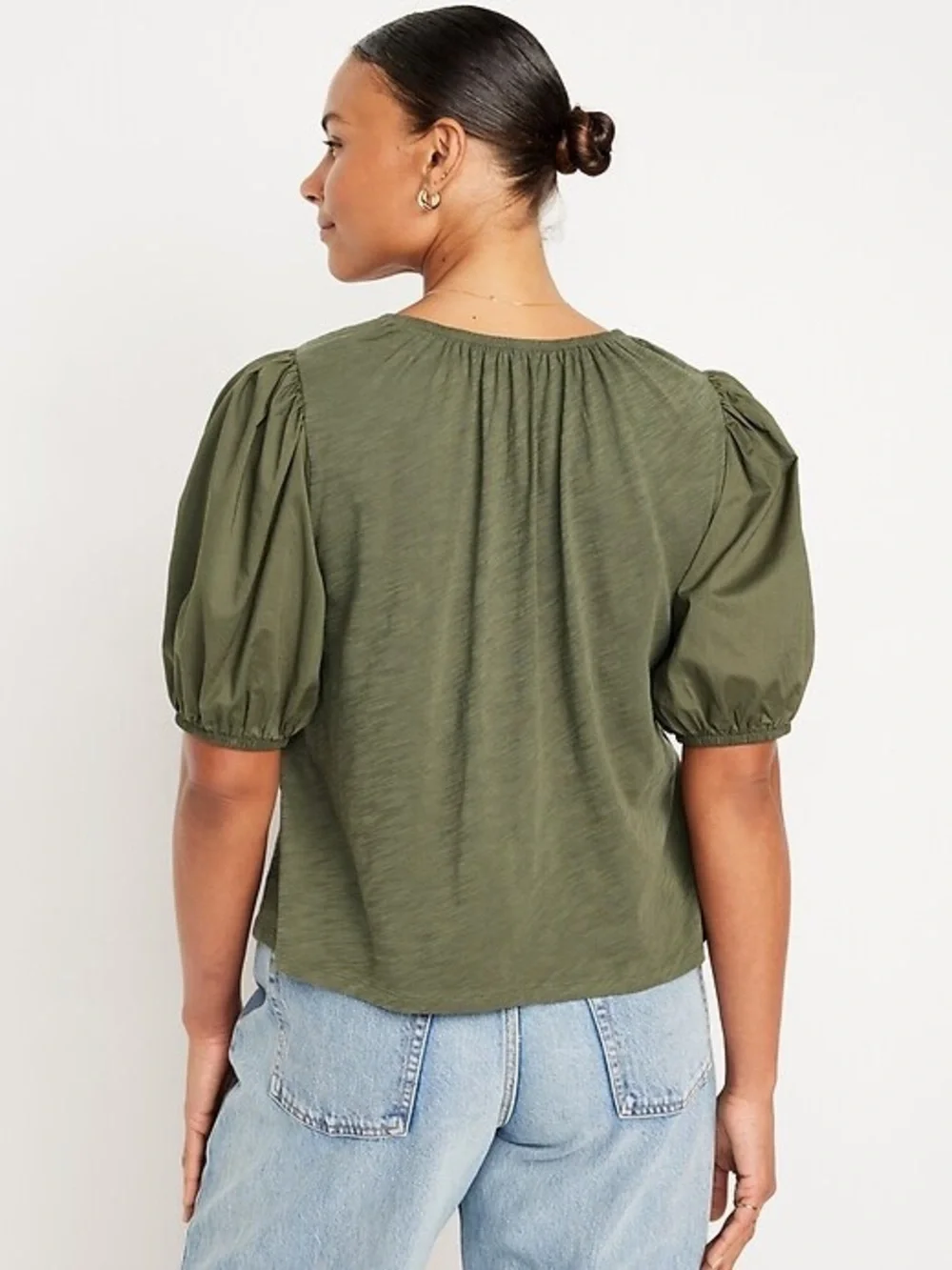 NEW‎ Old Navy Boho Cottagecore Cotton Puff Sleeve Peasant Blouse Olive Green XL